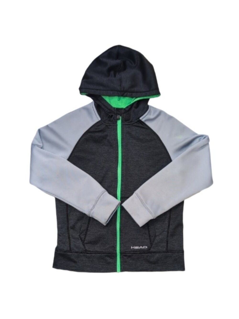 💠 HEAD Performance Boys Active Hoodie Grey Lime Green Full Zip Size M 10/12